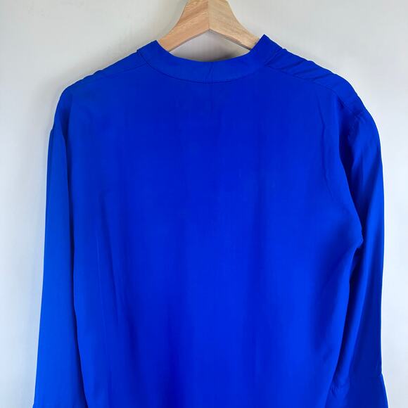 Zara Long Sleeve Royal Blue Deep V Neck Slit Blouse Womens Small Flowy Boxy - Picture 11 of 14